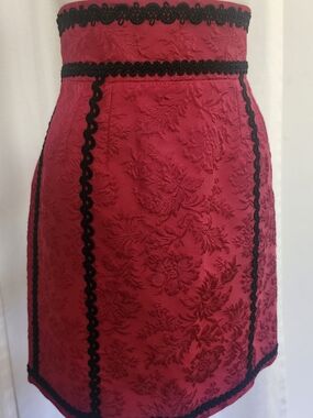 Dolce & Gabbana Black BNWT Red Damask And Black Ric Rac Trim